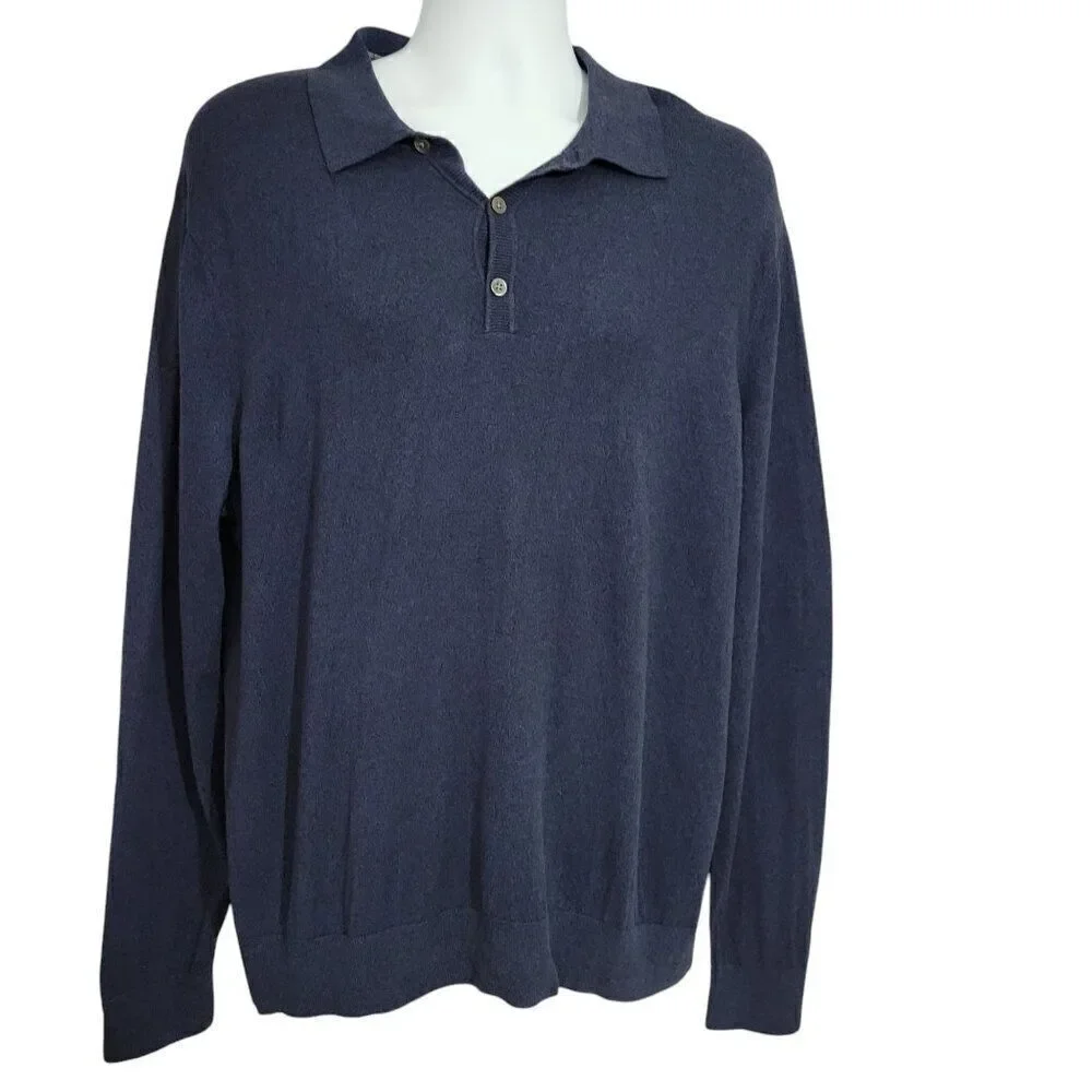 Banana Republic Sweater Mens Size XL‎ Silk Cotton Cashmere Blend Blue Pullover